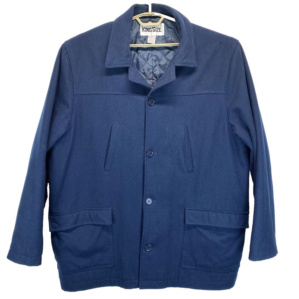 Kingsize Blue Men’s Car Coat Size 2XL-Tall Lined Wool Blend Vintage RN88842